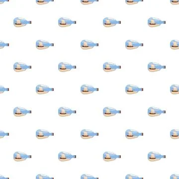 Ship in bottle seamless pattern, nautical souvenir background Stock Illustration