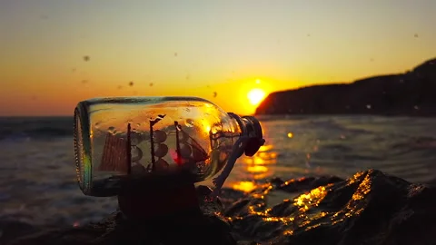 A Ship in a Bottle at Sunset Stock Footage 162080651