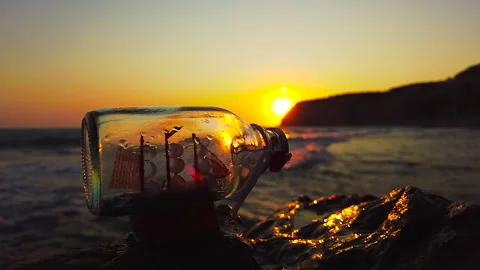 A Ship in a Bottle at Sunset Stock Footage 162081080