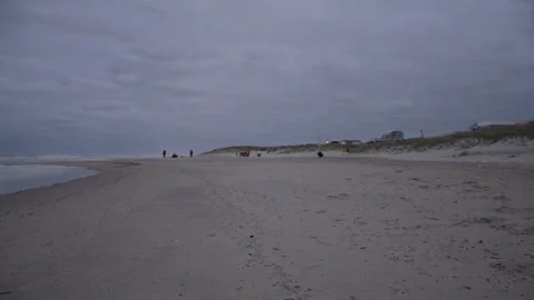 Ship Bottom, NJ, beach at dusk ahead of Hurricane Erin Stock Footage 315660417