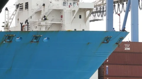 Ship bow going back while crew prepares for docking 4k intro video for business  Stock Footage 89249976