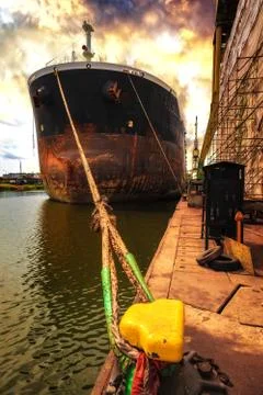 Ship bow at sunrise Stock Photos