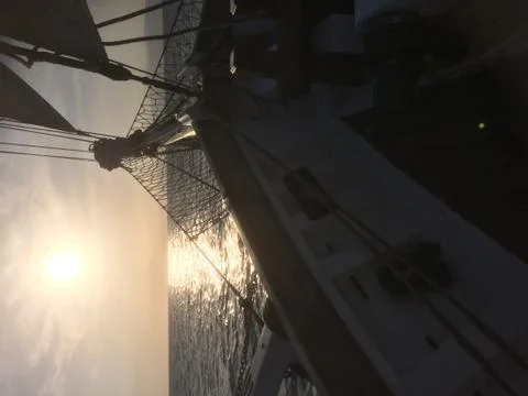 Ship bow at sunset Stock Photos