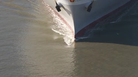 Ship bow wave CU from helicopter Stock Footage 61907697