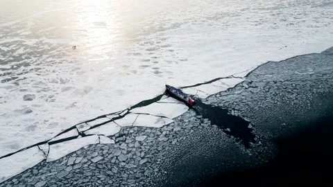 Ship breaking the Ice Stock Footage 232396967