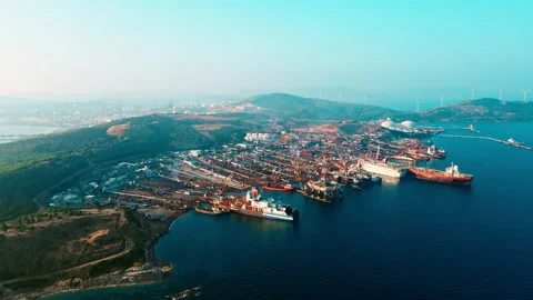 Ship breaking yard, demolition yard where old cargo ships, tankers in Turkey Stock Footage 262274228