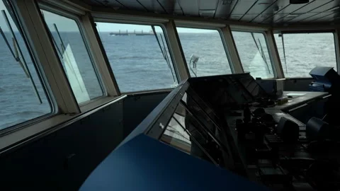Ship bridge inside. Strong pitching. Vessel sails parallel heading Stock Footage 204156558