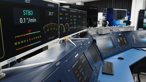Ship bridge navigation simulator at the Korean Maritime University in Busan Stock Footage 313649628