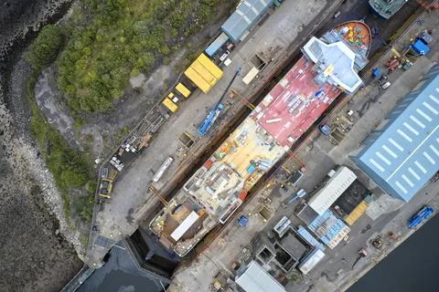 Ship building ferry at dry dock for construction Stock Photos