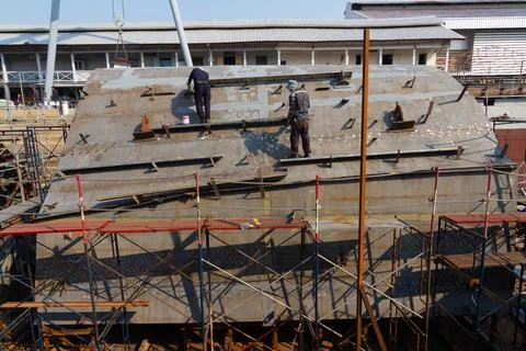Ship building shoot inside of dry dock Foto stock