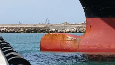 Ship bulbous close to pier 4k Stock Footage 89943933