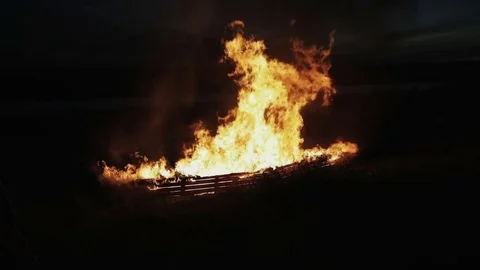 Ship burns a bright flame Stock Footage 82357821