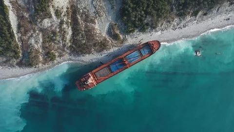 The ship called Rio ran aground after a storm in the black sea. Aerial view. 스톡 동영상 101567763