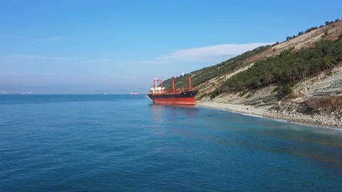 The ship called Rio ran aground after a storm in the black sea. Aerial view. 스톡 동영상 101567919