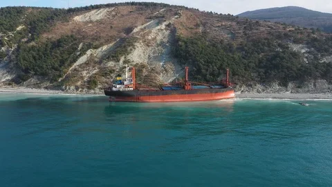 The ship called Rio ran aground after a storm in the black sea. Aerial view. 스톡 동영상 101568142
