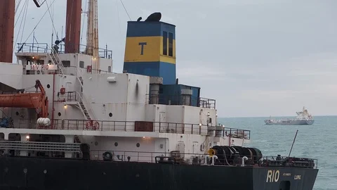 The ship called Rio ran aground after a storm in the black sea. Aerial view. 스톡 동영상 101572890