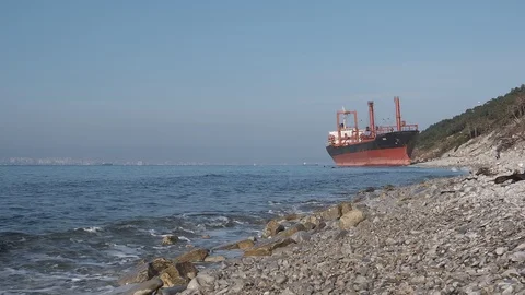 The ship called Rio ran aground after a storm in the black sea. Aerial view. 動画素材 101573254