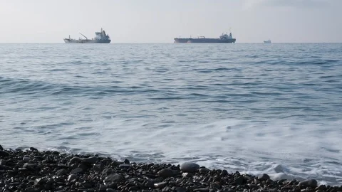 The ship called Rio ran aground after a storm in the black sea. Aerial view. Stock Footage 101573592