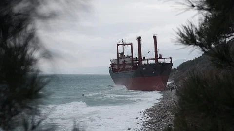The ship called Rio ran aground after a storm in the black sea. Aerial view. 스톡 동영상 101573985