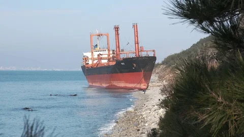 The ship called Rio ran aground after a storm in the black sea. Aerial view. Video stock 101575848