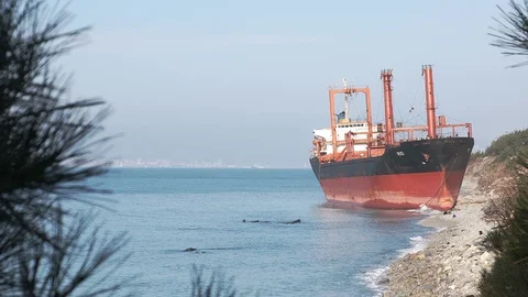 The ship called Rio ran aground after a storm in the black sea. Aerial view. Stock-Footage 101576522