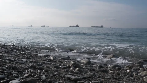 The ship called Rio ran aground after a storm in the black sea. Aerial view. Vidéo 101578125