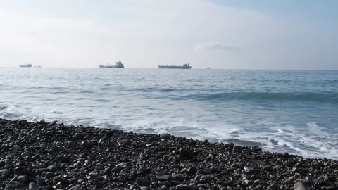 The ship called Rio ran aground after a storm in the black sea. Aerial view. Stock-Footage 101578724