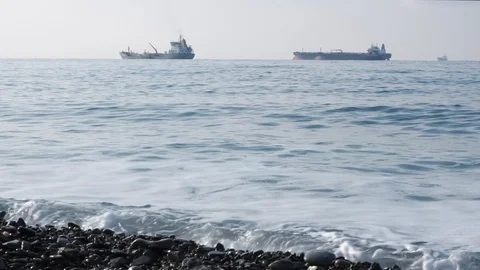 The ship called Rio ran aground after a storm in the black sea. Aerial view. 库存影片 101578969