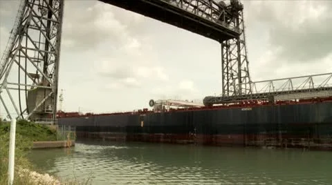 Ship in Canal HD Stock Footage 10610196