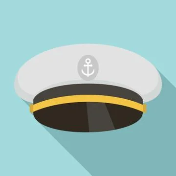 Ship captain cap icon, flat style Stock Illustration