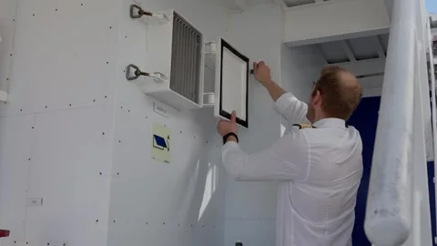 Ship captain check function of ventilation fire damper with hinges and 스톡 동영상 275151942