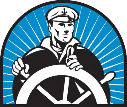 Ship captain helmsman steering wheel Stock Illustration