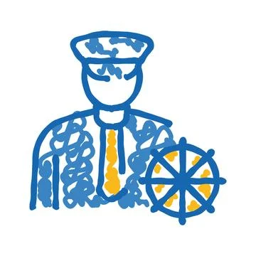 Ship captain navigating steering wheel sketch drawing Stock Illustration