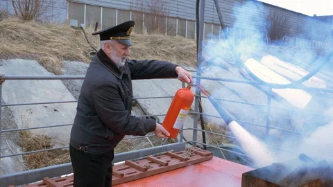 Ship Captain Snuff Out Fire Middle Deck Surface Stock Footage 107997368