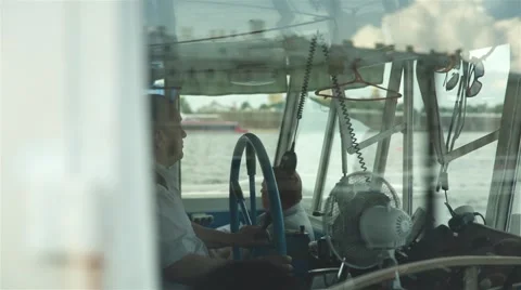 Ship Captain Steering His Ship Stock Footage 62852351