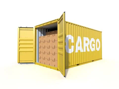 Ship cargo container side view with cardboard boxes Stock Illustration
