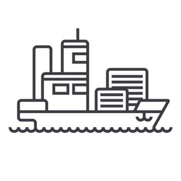 Ship cargo container  vector line icon, sign, illustration on backgroun Stock Illustration