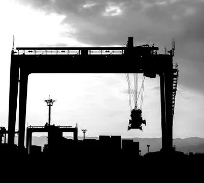 Ship cargo loading dock silhouette Stock Photos