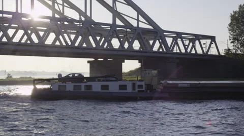 Ship cargo passing by on large canel Stock Footage 42724281
