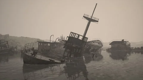 Ship cemetery in the sea 库存影片 161121630