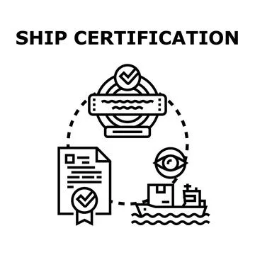 Ship certification concept illustration verifying quality and safety Stock Illustration