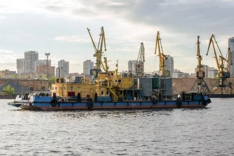 Ship for cleaning the bottom of the garbage Stock Photos