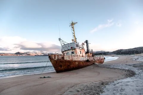 Ship on the coast in the Arctic Stock Photos