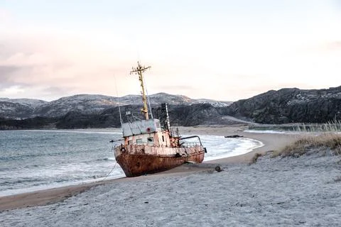 Ship on the coast Stock Photos