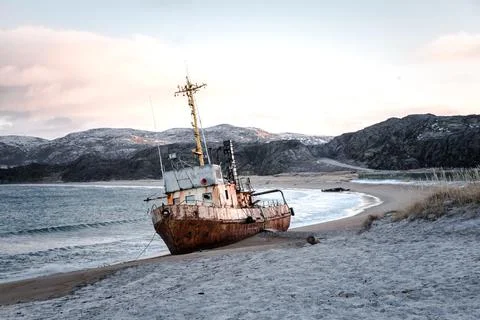 Ship on the coast Stock Photos