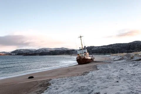 Ship on the coast Stock Photos