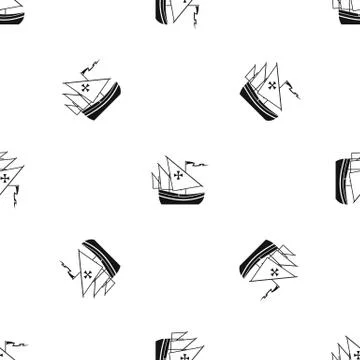 Ship of Columbus pattern seamless black Stock Illustration