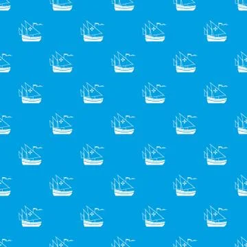 Ship of Columbus pattern seamless blue Stock Illustration