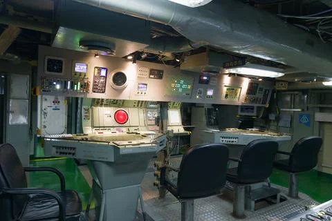 Ship Command and Operations Room with Control Consoles 库存照片