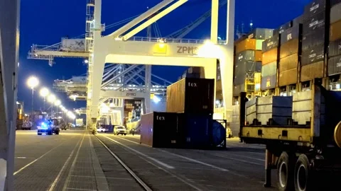 Ship at Container Cargo Loading Facility Video stock 149697845